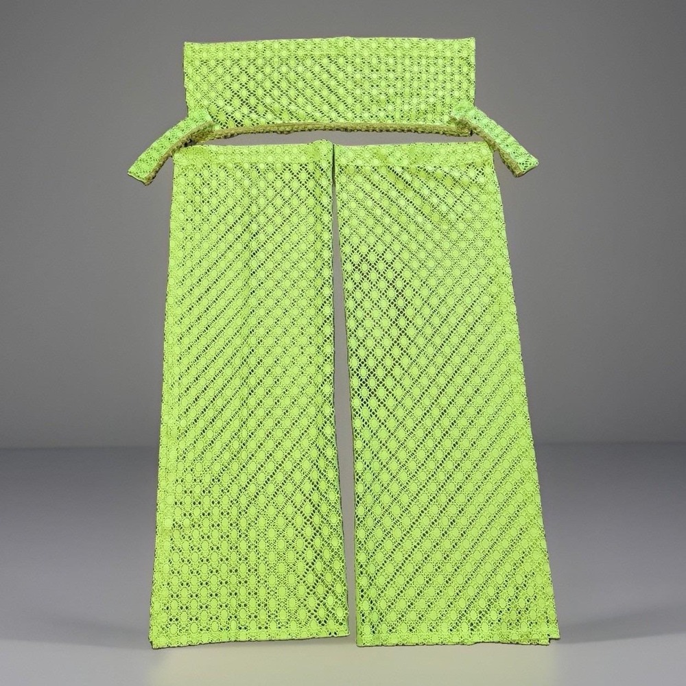 Mid Century Curtain Set Lime Green Crochet And Valance Vintage Colorful Retro